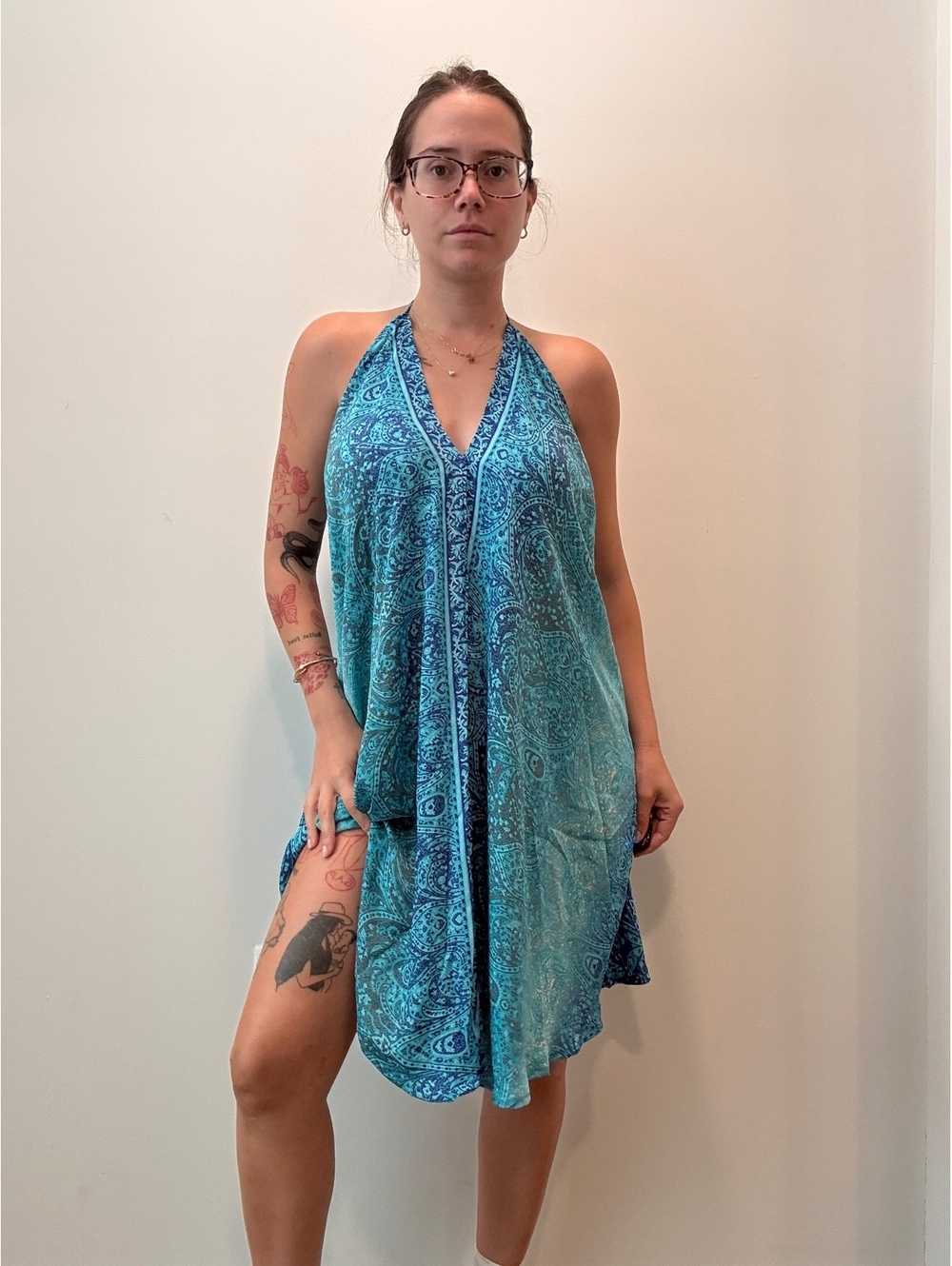 Y2K Turquoise Paisley Halter Dress